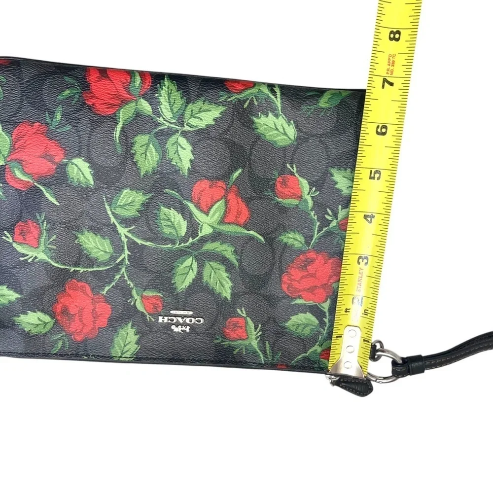 Coach large signature black gray red floral wristlet clutch bag